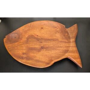 Vintage Kamani Wood Carved Fish Tray Bowl Platter Unique 1980's‎